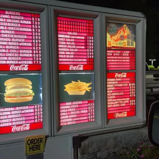 menus on a menu board