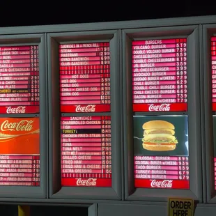 the menus of a fast food restaurant