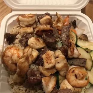 Steak, chic and shrimp hibachi! Yummy!