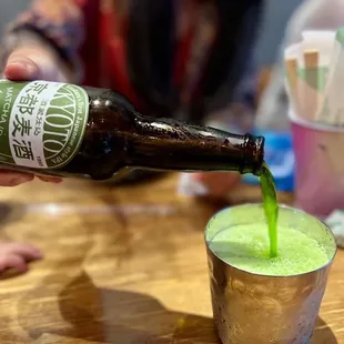 Green matcha beer! Perfect beverage for countless skewered cuisine!