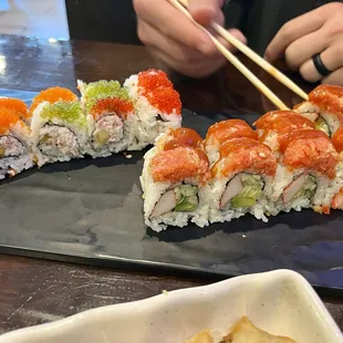 Rainbow Caviar Roll (back) &amp; California Heat Roll