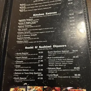 the menu of the restaurant