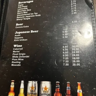 a menu for a variety of beers
