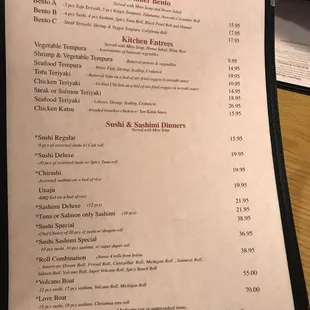 the menu for the restaurant