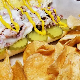 a sandwich and chips