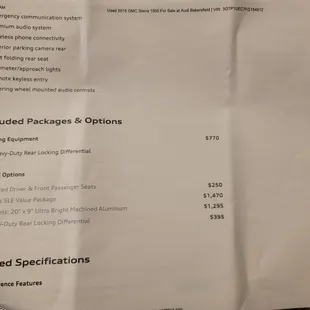 Dealership website vehicle description