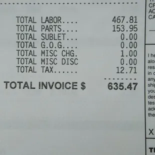Labor $467 to replace a $157 part.