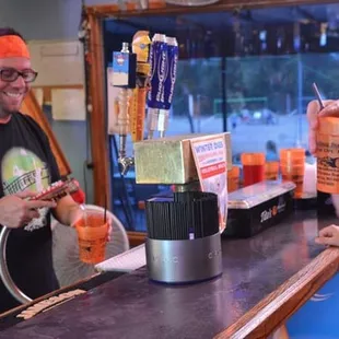 Cold beer after a game at Volleyball Beach in Kansas City
