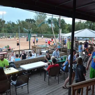 Hanging out on the deck at Volleyball Beach in Kansas City