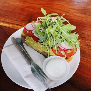 Veggie Toast with an egg. It's huge and so good