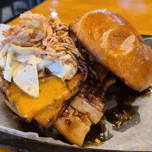 Smokey Mountain Stack. Weekend special sandwich with pork belly