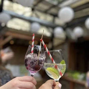 two people clinking glasses of wine