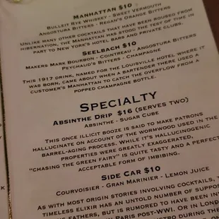 a menu on a table