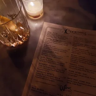 Cocktail Menu featuring the Volstead&apos;s Old Fashioned