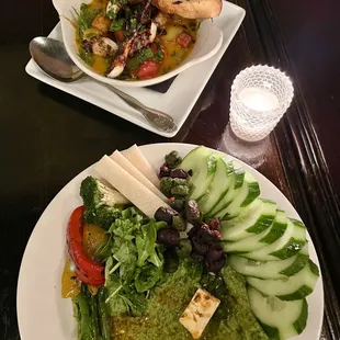 Hummus platter, octopus