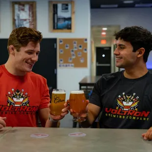 two men drinking beer