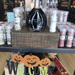 a display of halloween decorations