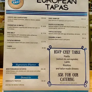 Tapas Menu - August 2021