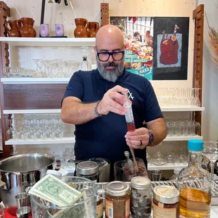 The master mixologist at work.