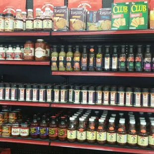 shelves of various types of meats
