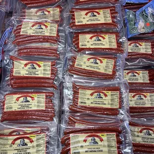 a display of sausages