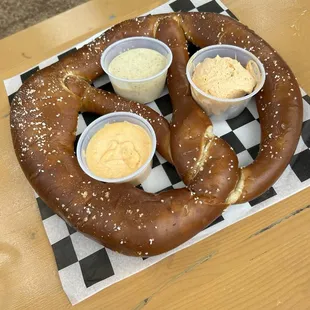 Pretzel: huge warm soft and thick delicious pretzel. Could tell was made and not just a standard frozen one reheated. 5 stars