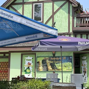 Back of the beer garden, where the bathrooms are...