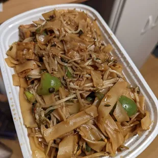 vegan drunken noodles, add thai basil.