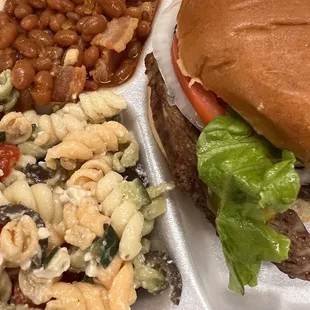 Vonderhaars ribeye sandwich w/pasta, baked beans and a fountain drink $10.95. Yum!