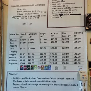 a menu for the restaurant