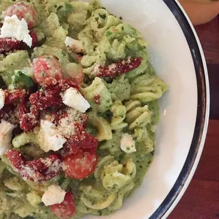 Oven Roasted Cherry Tomatoes, Creamy Chevre, in a Basil Almond Pesto