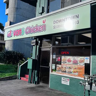 Entrance and signage above