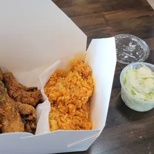 Chicken combo with slaw and kim chi fried rice