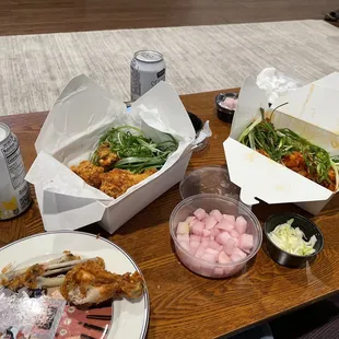 Takeout E. Crispy Padak Chicken and D. Crispy Yang Nyum Chicken