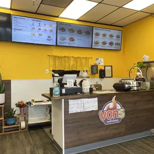 the front counter of the restaurant