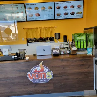 Inside counter. No space to dine in, just order and pick up. Still friendly service&amp; tasty chicken! (10/8/22)
