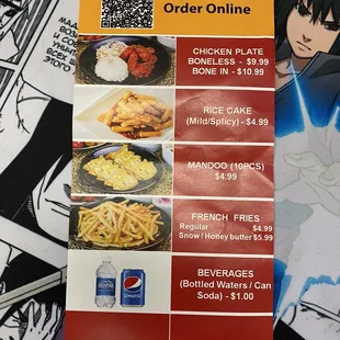 Takeout menu back side also has a QR code to scan.