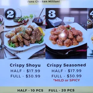 a menu of fried chicken