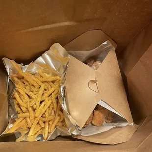 Take out no cover for the fries