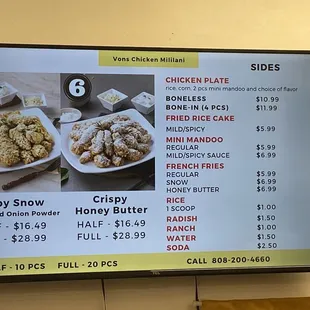 a menu on the wall