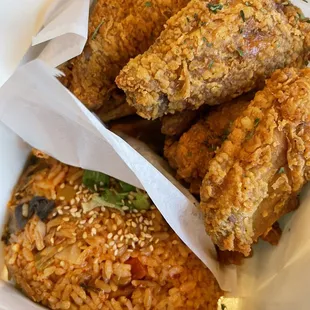 Trying kimchee fried rice this time. Kimchee fried rice 7/10. Wings 8/10.