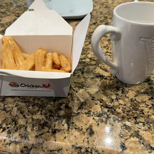 $5.99 side of fries...(had not yet eaten any) the box wasn't even filled, disappointing.