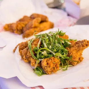Crispy Padak Chicken, Half, Wings - Crispy fried chicken with shredded green onions