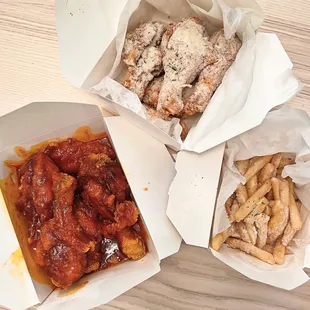 E. 1/2 Crispy Yangnyeom Chicken D. 1/2 Crispy Fried Chicken with Honey Butter Honey butter fries