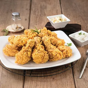 Crispy Fried chicken-A light flaky texture with a garlic soy glaze (Mild, Medium or Spicy)