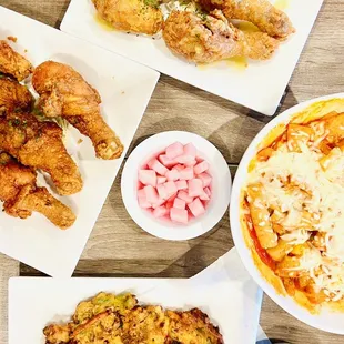 Korean Seafood Pancake, 1/2 Crispy Garlic Chicken, B. 1/2 Crispy Fried Chicken (medium), Teokbokki Rice Cake