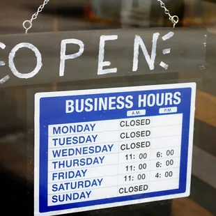 New Hours Effective Nov. 2017 . . .