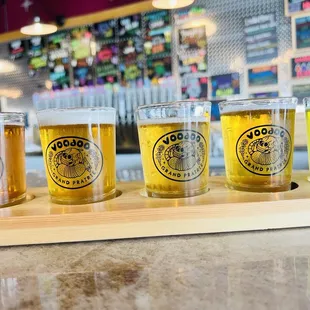 a row of beer glasses