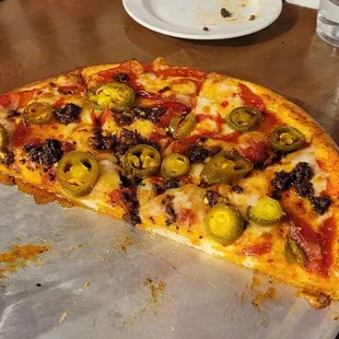 Pizza with chorizo and hot honey (sweet heat maybe?)