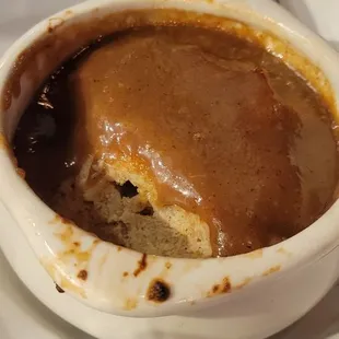 Bananas foster bread pudding. Pretty good but took a long time since it's baked to order